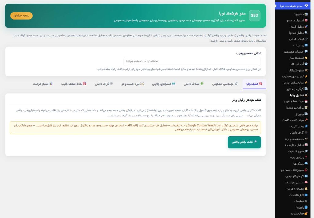 تحلیل رقبا پلاگین سئو هوش مصنوعی نویا